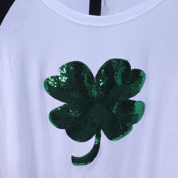 Black and White Sequin Shamrock Women's Long Sleeve Top - Picture 2 of 9